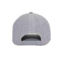 LU-7 heather grey wholesale 5-panel performance snapback hat back view