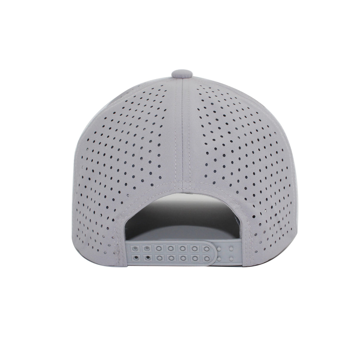 LU-7 heather grey wholesale 5-panel performance snapback hat back view