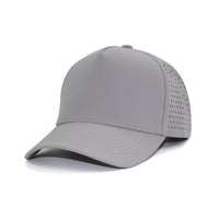 LU-7 heather grey wholesale 5-panel performance snapback hat front view