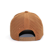 LU-7 khaki wholesale 5-panel performance snapback hat back view