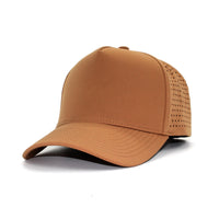 LU-7 khaki wholesale 5-panel performance snapback hat front view