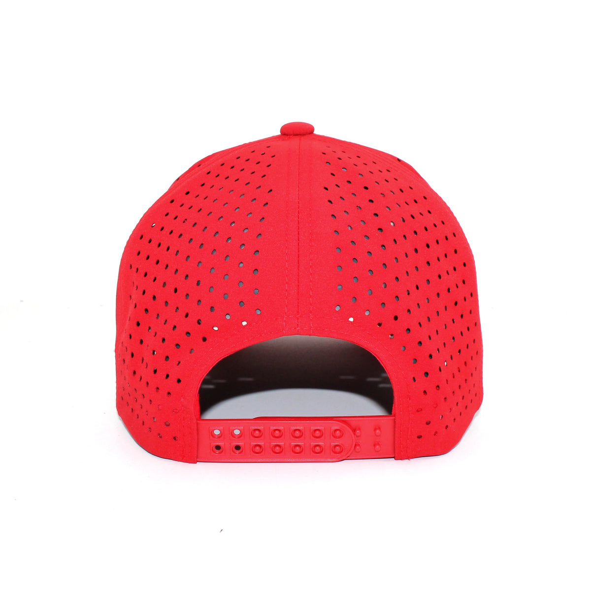 LU-7 red wholesale 5-panel performance snapback hat back view