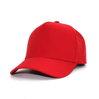LU-7 red wholesale 5-panel performance snapback hat front view