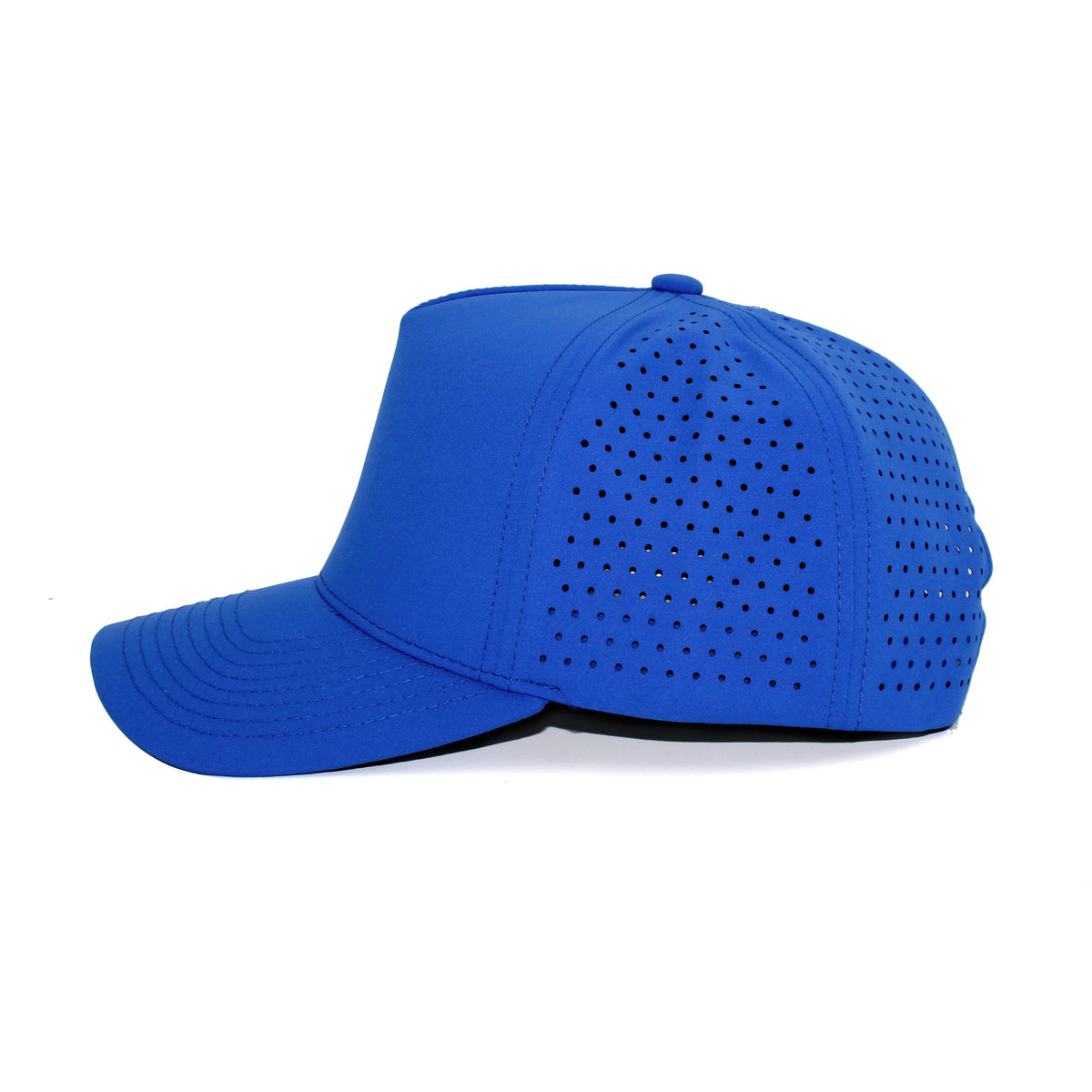 LU-7 royal wholesale 5-panel performance snapback hat side view