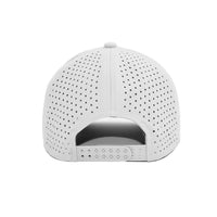 LU-7 white wholesale 5-panel performance snapback hat back view