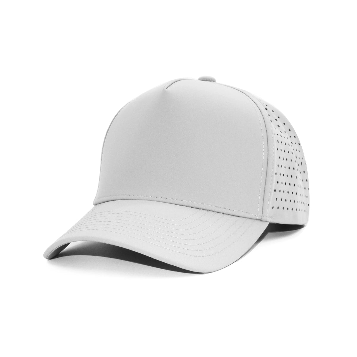 LU-7 white wholesale 5-panel performance snapback hat front view