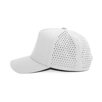 LU-7 white wholesale 5-panel performance snapback hat side view