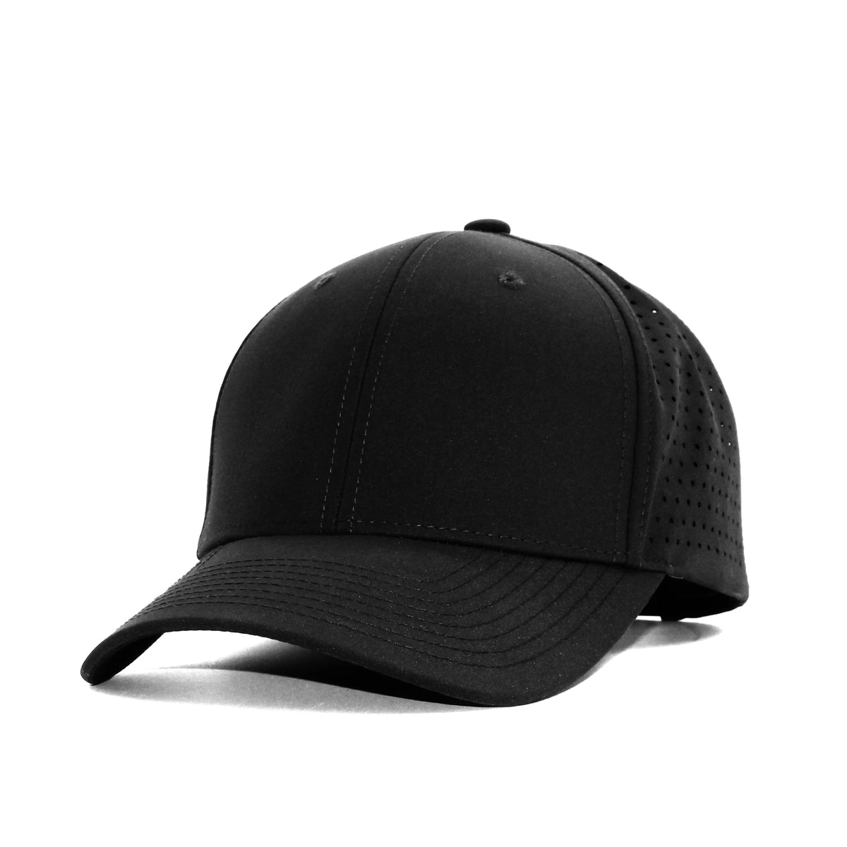 LU-8 black wholesale 6-panel performance snapback hat front view