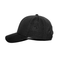 LU-8 black wholesale 6-panel performance snapback hat side view