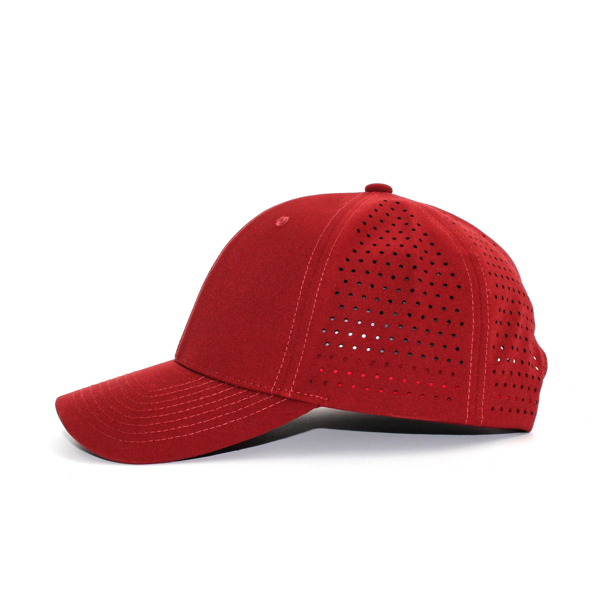 LU-8 burgundy wholesale 6-panel performance snapback hat side view
