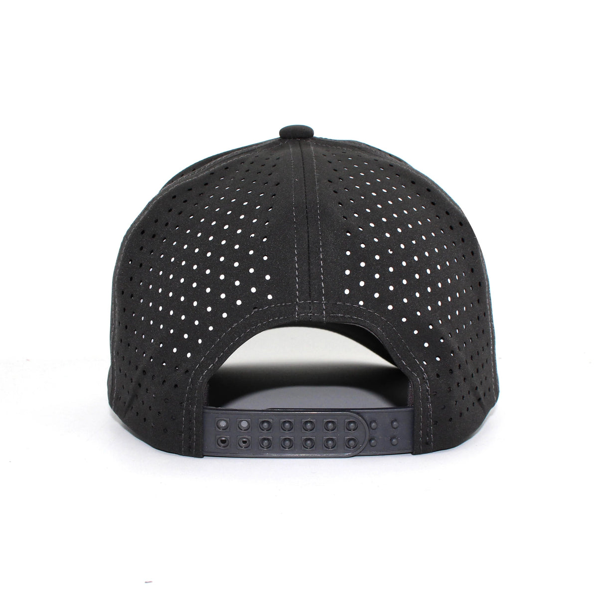LU-8 charcoal wholesale 6-panel performance snapback hat back view