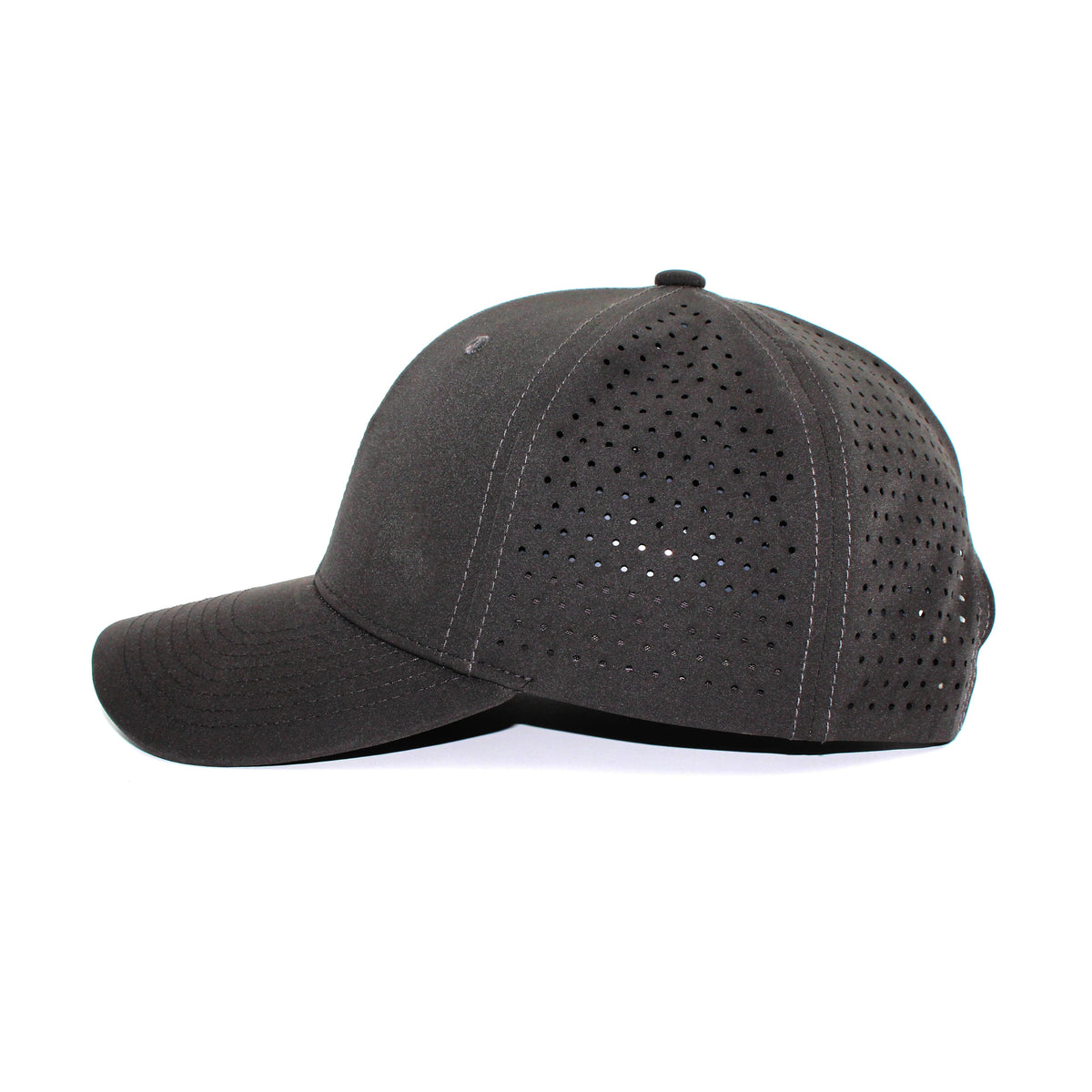 LU-8 charcoal wholesale 6-panel performance snapback hat side view