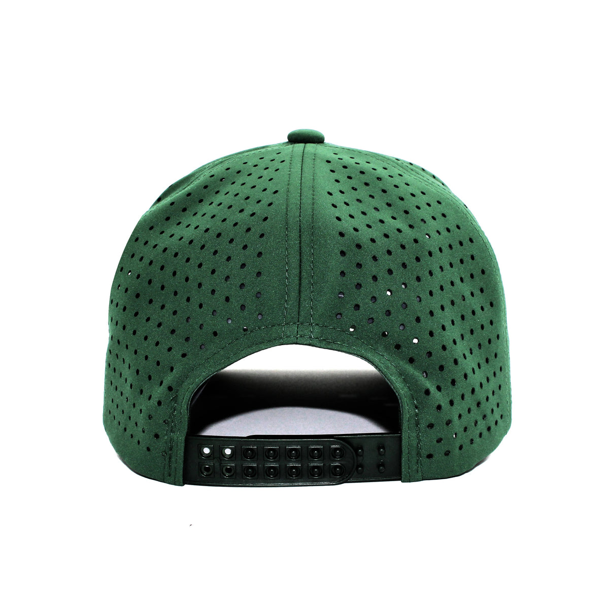 LU-8 dark green wholesale 6-panel performance snapback hat back view