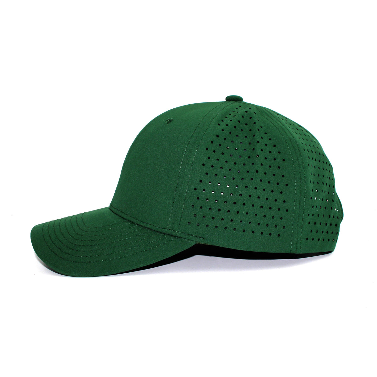 LU-8 dark green wholesale 6-panel performance snapback hat side view
