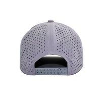 LU-8 heather grey wholesale 6-panel performance snapback hat back view
