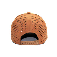LU-8 khaki wholesale 6-panel performance snapback hat back view