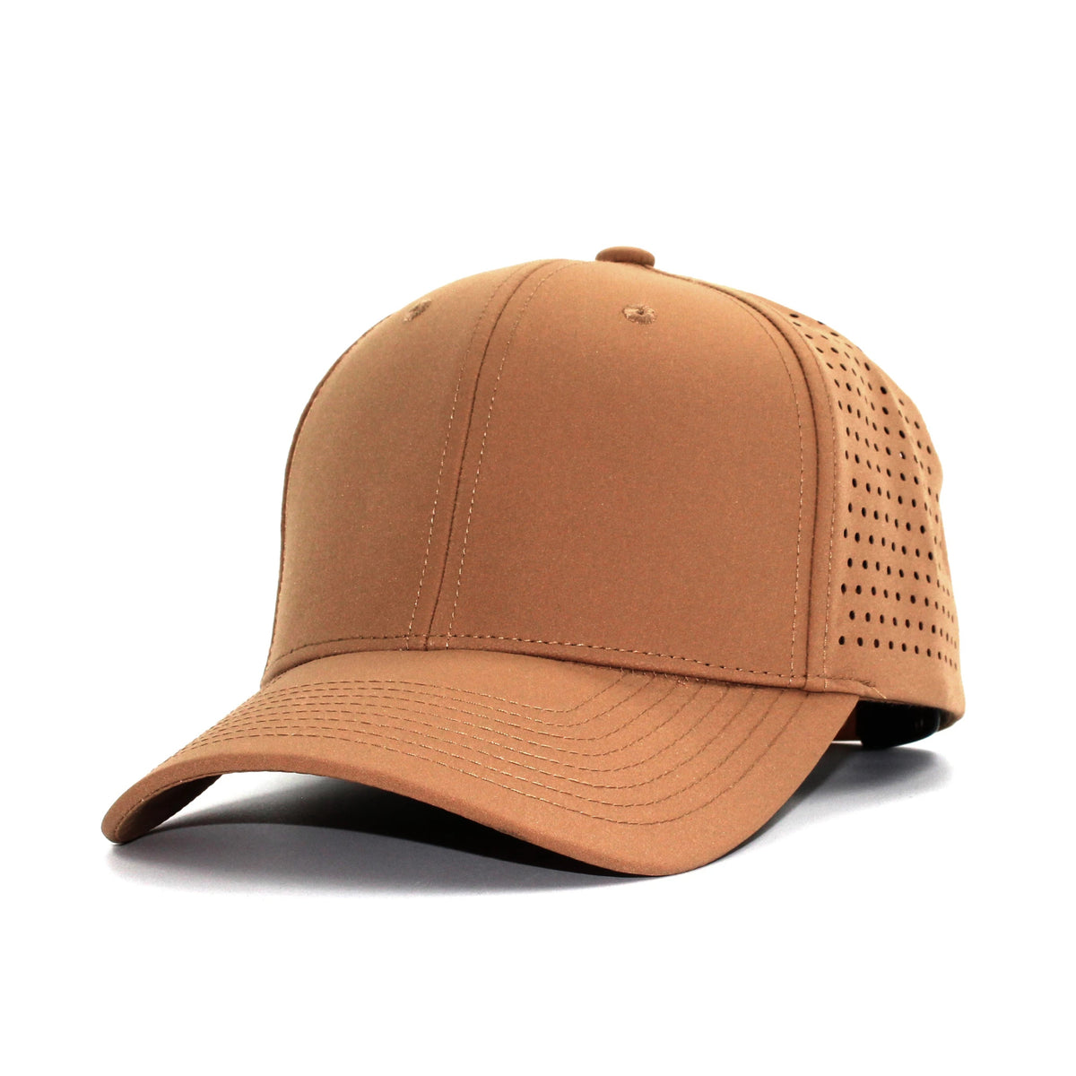 LU-8 khaki wholesale 6-panel performance snapback hat front view
