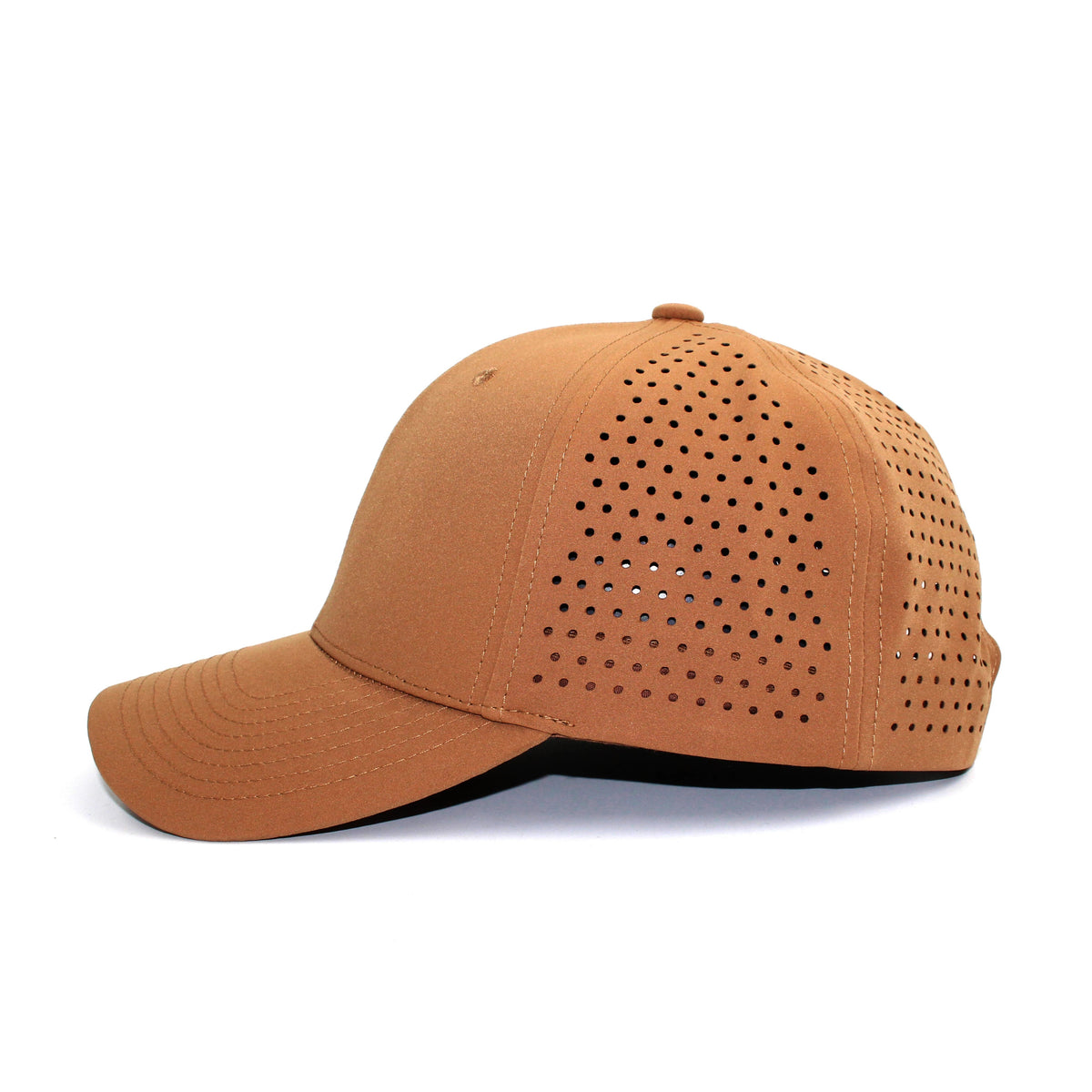 LU-8 khaki wholesale 6-panel performance snapback hat side view