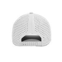 LU-8 white wholesale 6-panel performance snapback hat back view