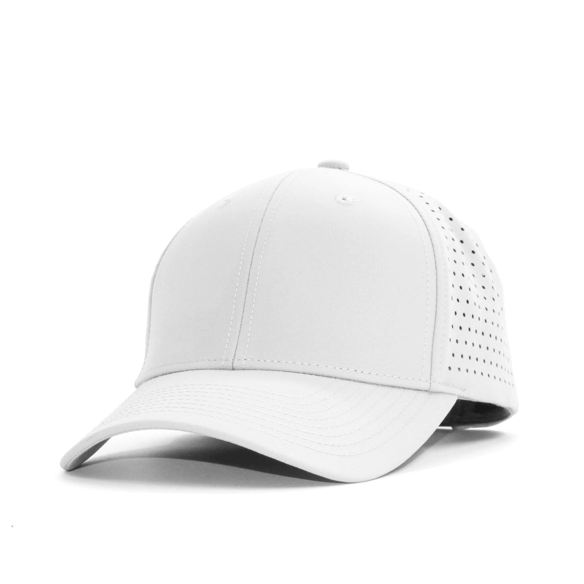 LU-8 white wholesale 6-panel performance snapback hat front view